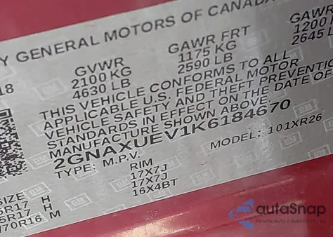 2019 Chevrolet Equinox Lt z USA, uszkodzony, nr VIN 2GNAXUEV1K6184670